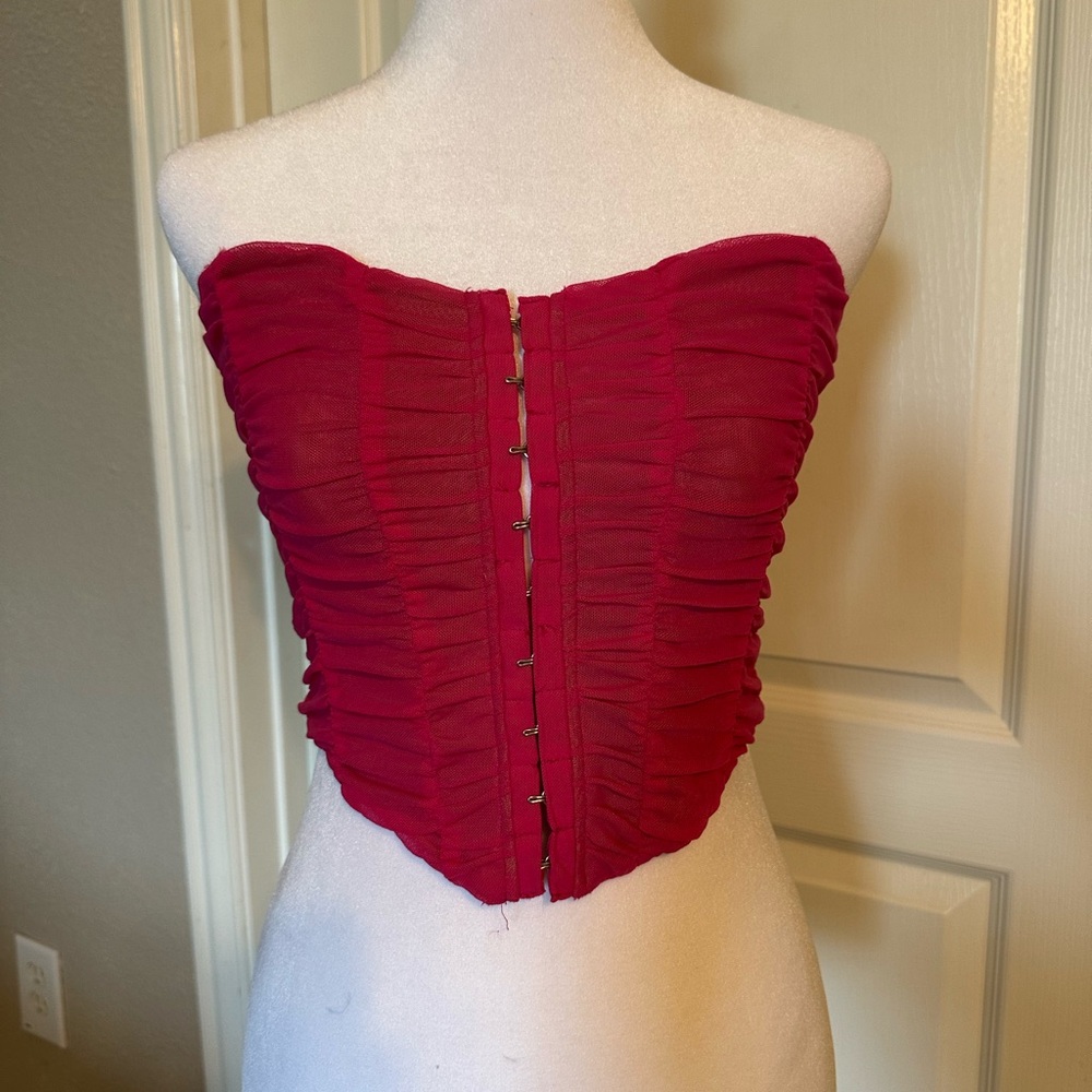 Pink Strapless Ruched Corset Top